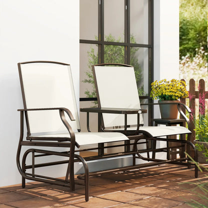 2 Person Patio Glider Rocking Chair, Outdoor Loveseat, Beige Outdoor Gliders at Gallery Canada