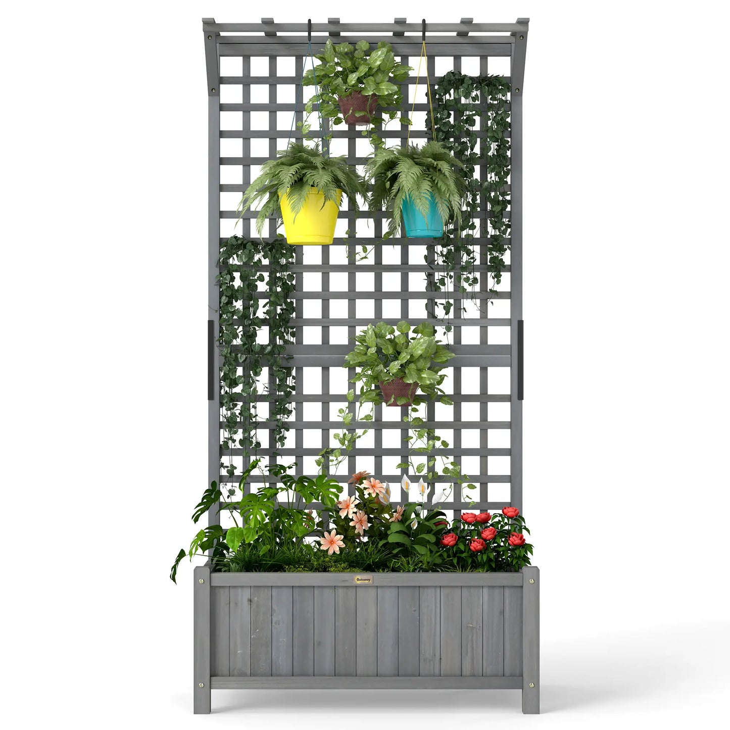 Wood Planter with Trellis, Raised Garden Bed, Privacy Screen, Dark Grey Wooden Planter Boxes at Gallery Canada