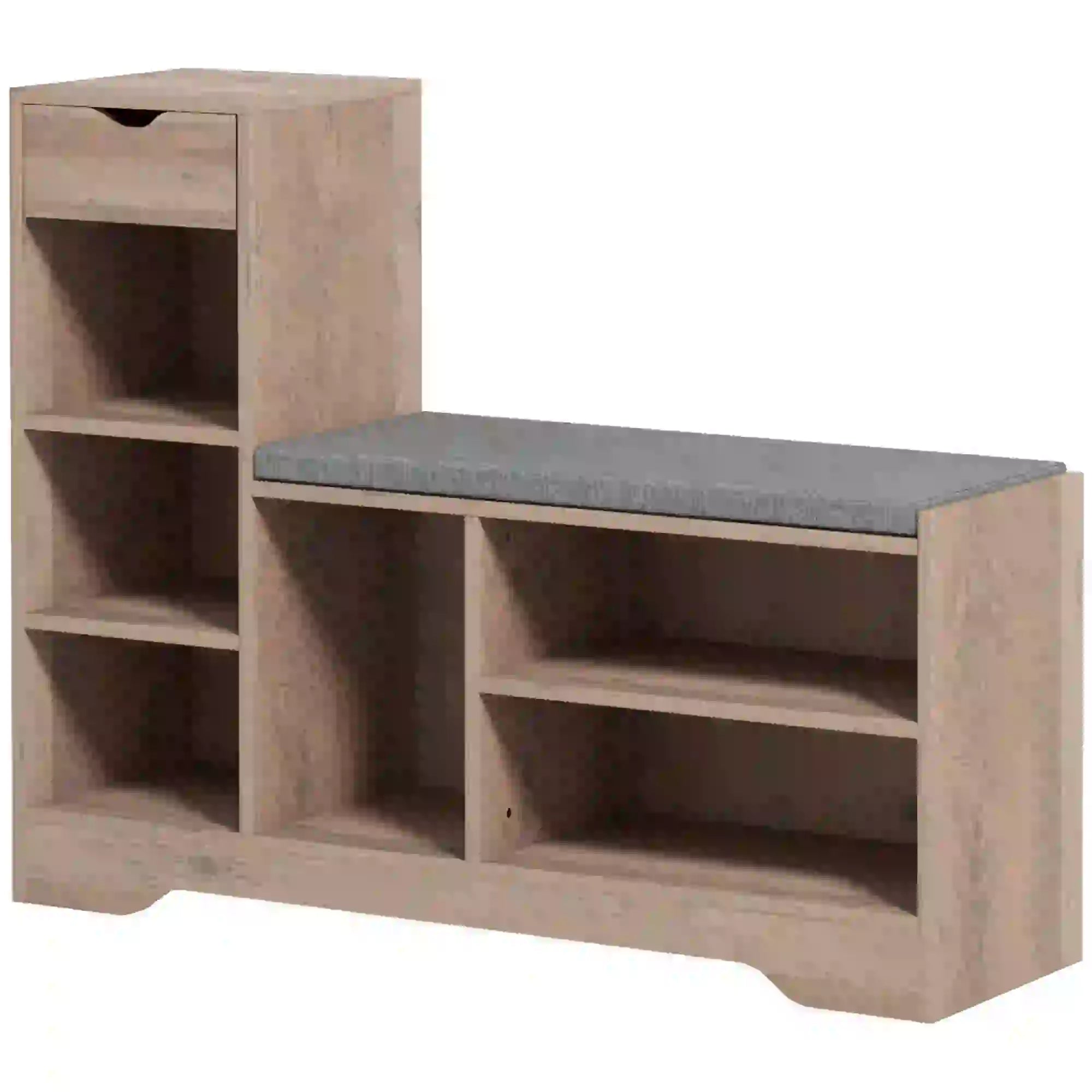 Upholstered Shoe Storage Bench With Seat, Drawer, 6 Shelves, Grey Shoe Storage Cabinets & Racks Grey at Gallery Canada
