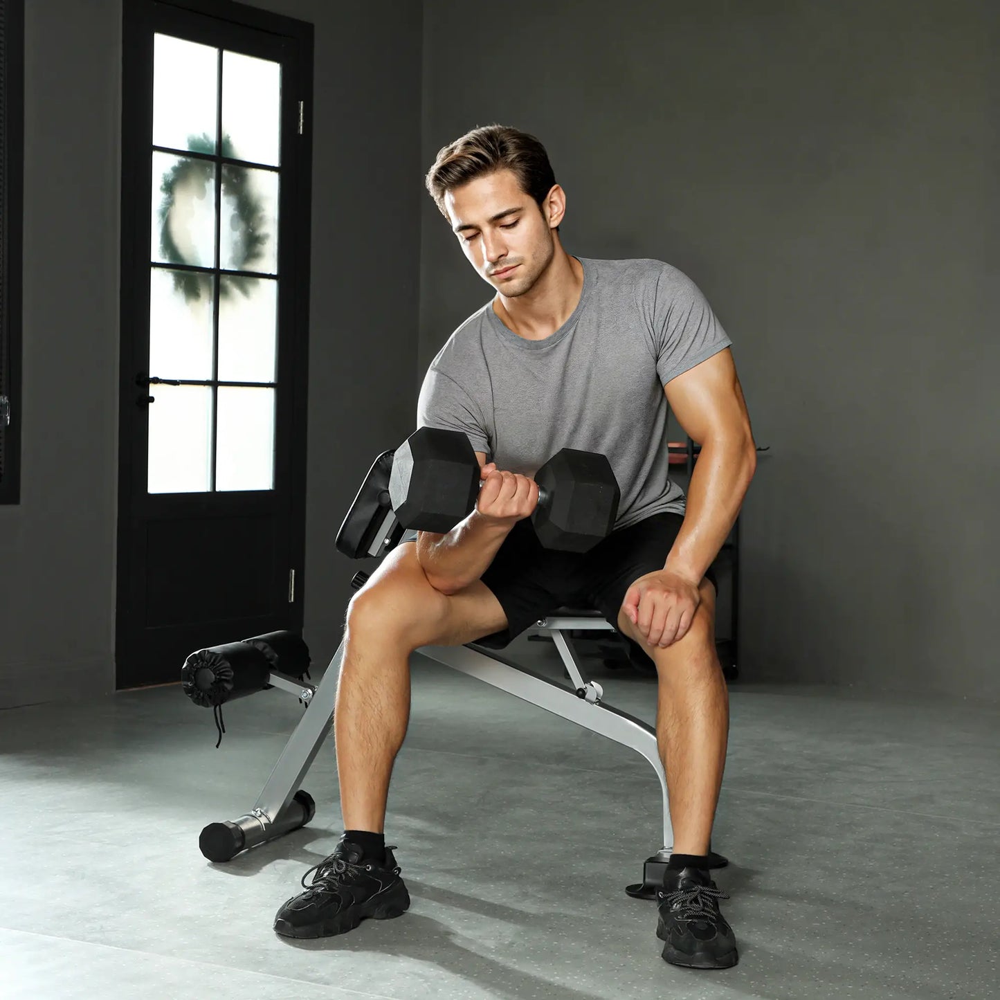 Hyperextension Bench, Height Adjustable, 38" x 26.8" x 27.2-43.3", Silver Tone Strength Training Equipment at Gallery Canada