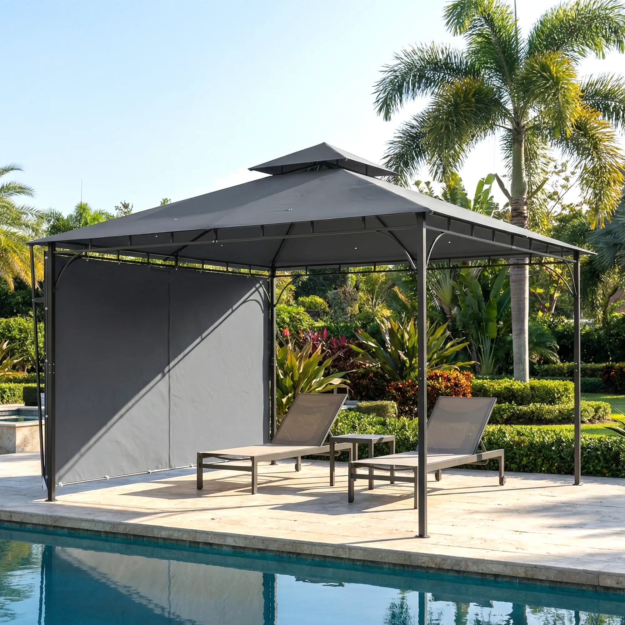 Patio Gazebo With Double Roof, Extendable Shade, 126