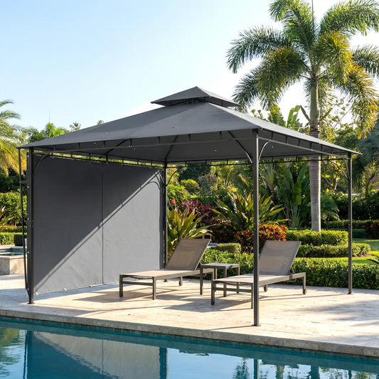 Patio Gazebo With Double Roof, Extendable Shade, 126" x126", Dark Grey Gazebos Dark Grey at Gallery Canada