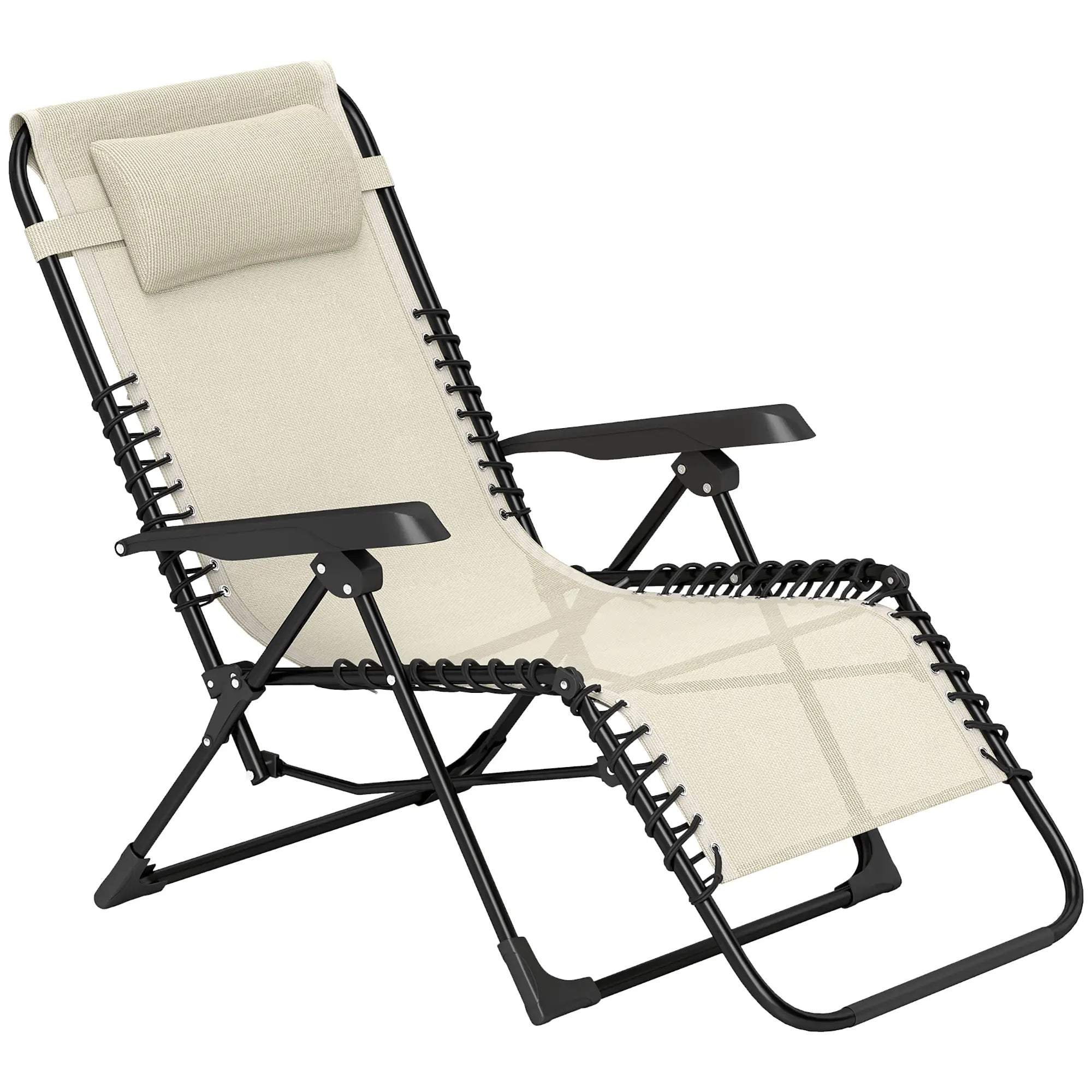 Folding Zero Gravity Chair, 5-Position Adjustable Outdoor Recliner, Beige Lounger Chairs Beige at Gallery Canada