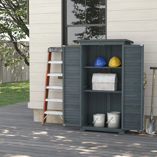 Outdoor Garden Shed, Wooden Tool Storage, 3-Tier Shelves, 34.3" x 18.3" x 63", Grey Sheds Grey at Gallery Canada