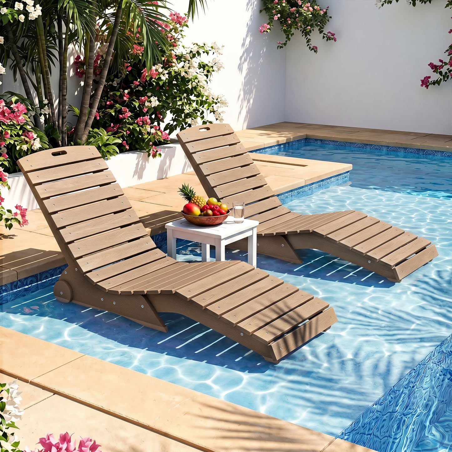 In-Pool Lounge Chair, Weighted Anti-Floating, 450 LBS, Brown