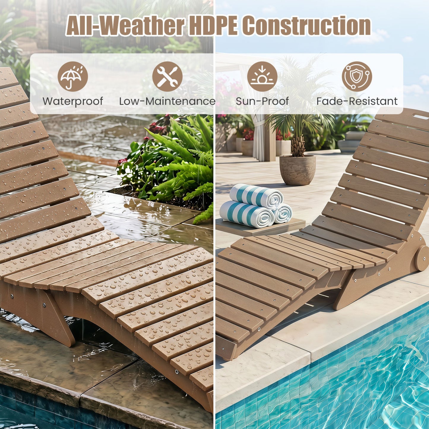 In-Pool Lounge Chair, Weighted Anti-Floating, 450 LBS, Brown
