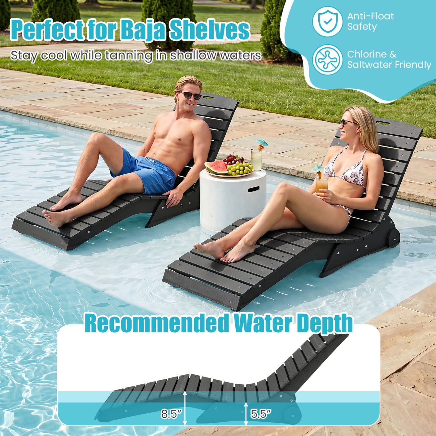 In-Pool Lounge Chair, Weighted Anti-Floating, 450 LBS, Dark Gray