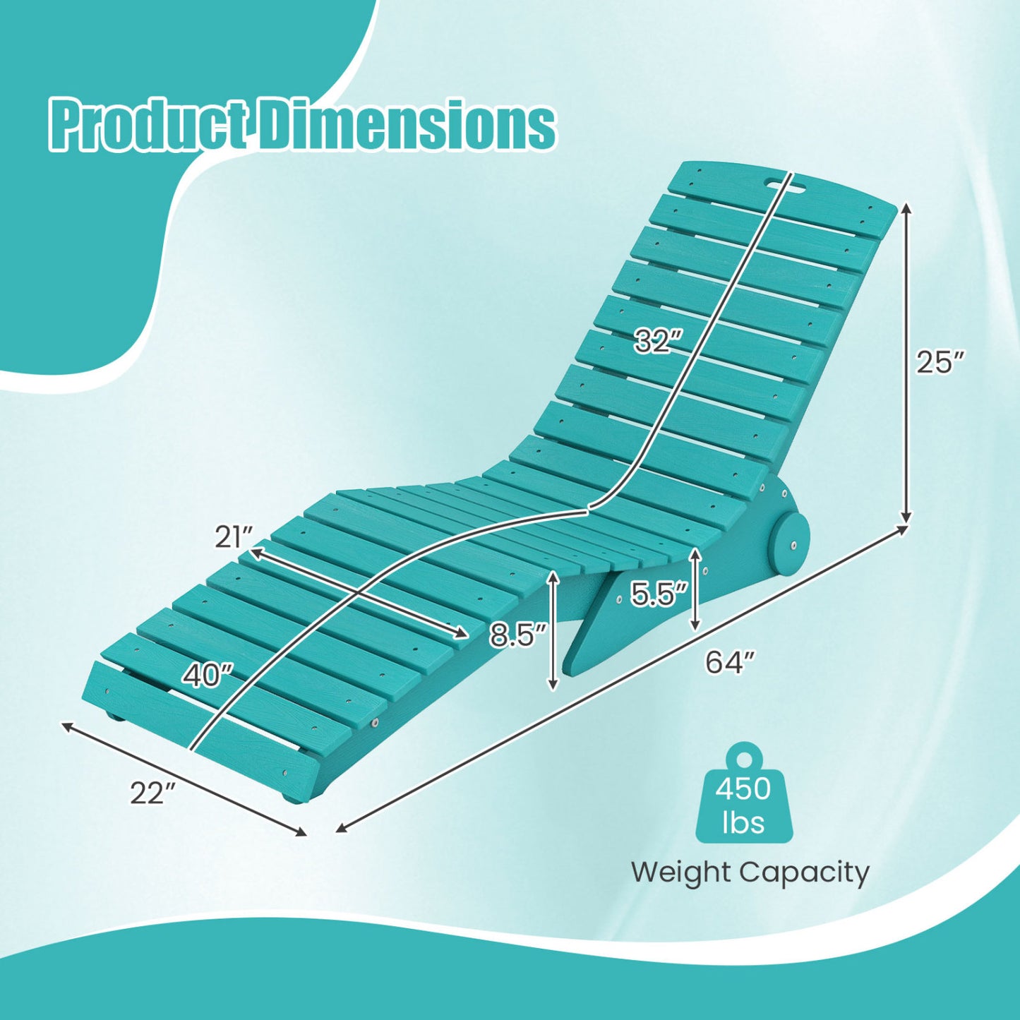 In-Pool Lounge Chair, Weighted Anti-Floating, 450 LBS, Turquoise