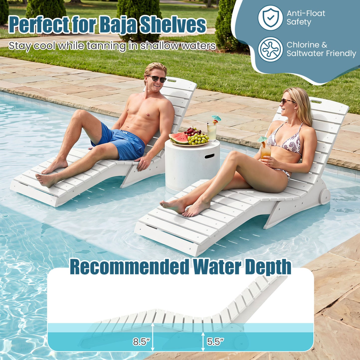 In-Pool Lounge Chair, 450 LBS for Baja Shelf, White