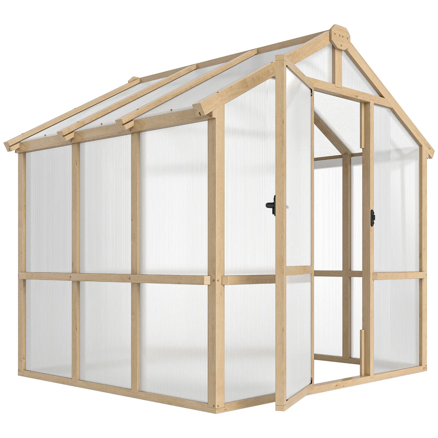 6.6 x 6ft Polycarbonate Greenhouse, Wooden, Lockable Door, Brown Walk In Greenhouses at Gallery Canada