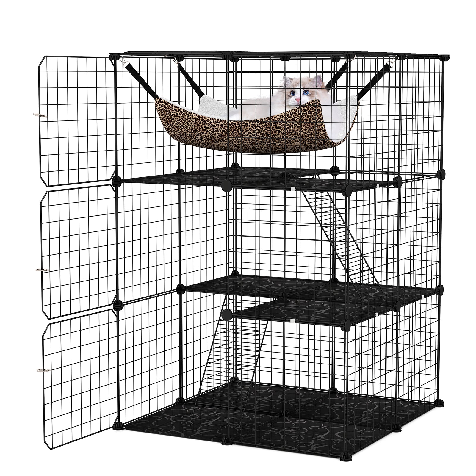 Indoor Cat Cage 3-Tier Cat Enclosure Detachable Metal Wire Kennel, Black Cat Trees Condos & Scratchers Black at Gallery Canada