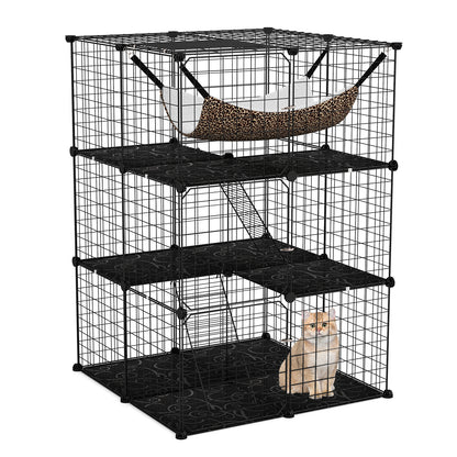 Indoor Cat Cage 3-Tier Cat Enclosure Detachable Metal Wire Kennel, Black Cat Trees Condos & Scratchers at Gallery Canada