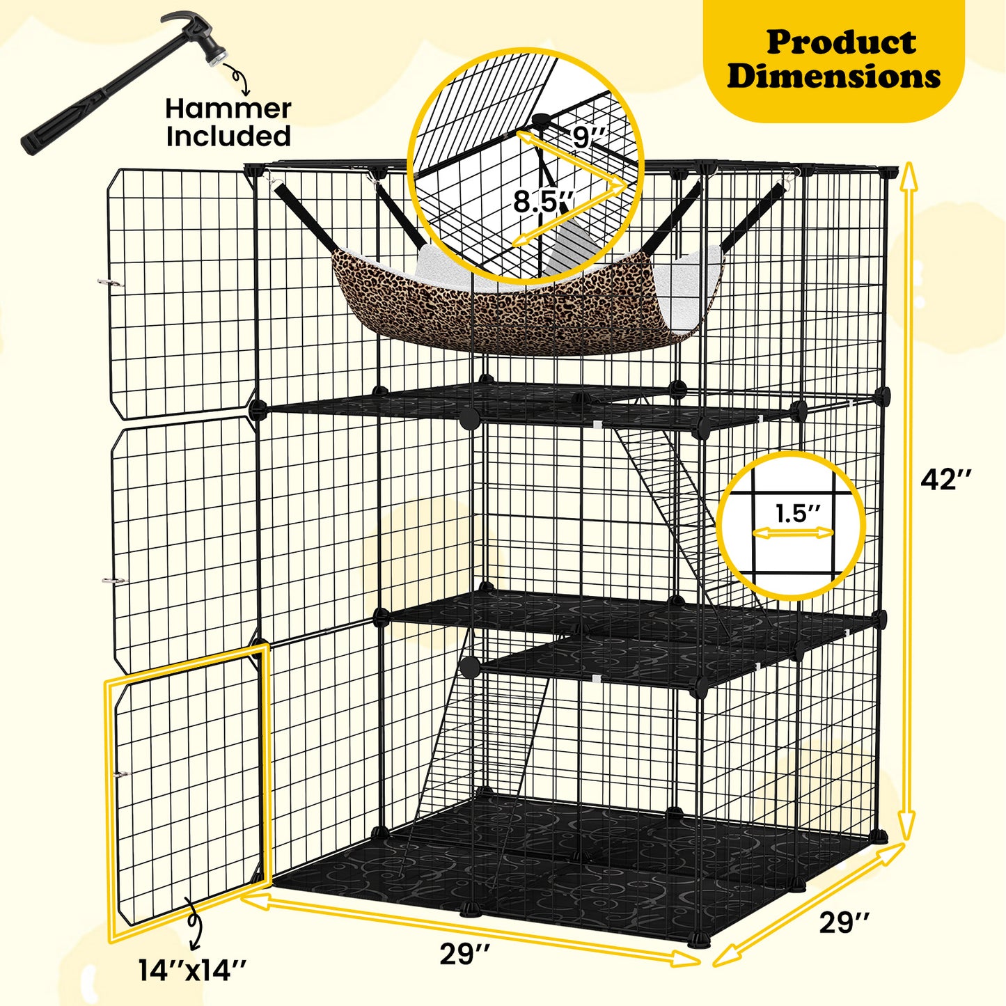 Indoor Cat Cage 3-Tier Cat Enclosure Detachable Metal Wire Kennel, Black Cat Trees Condos & Scratchers at Gallery Canada