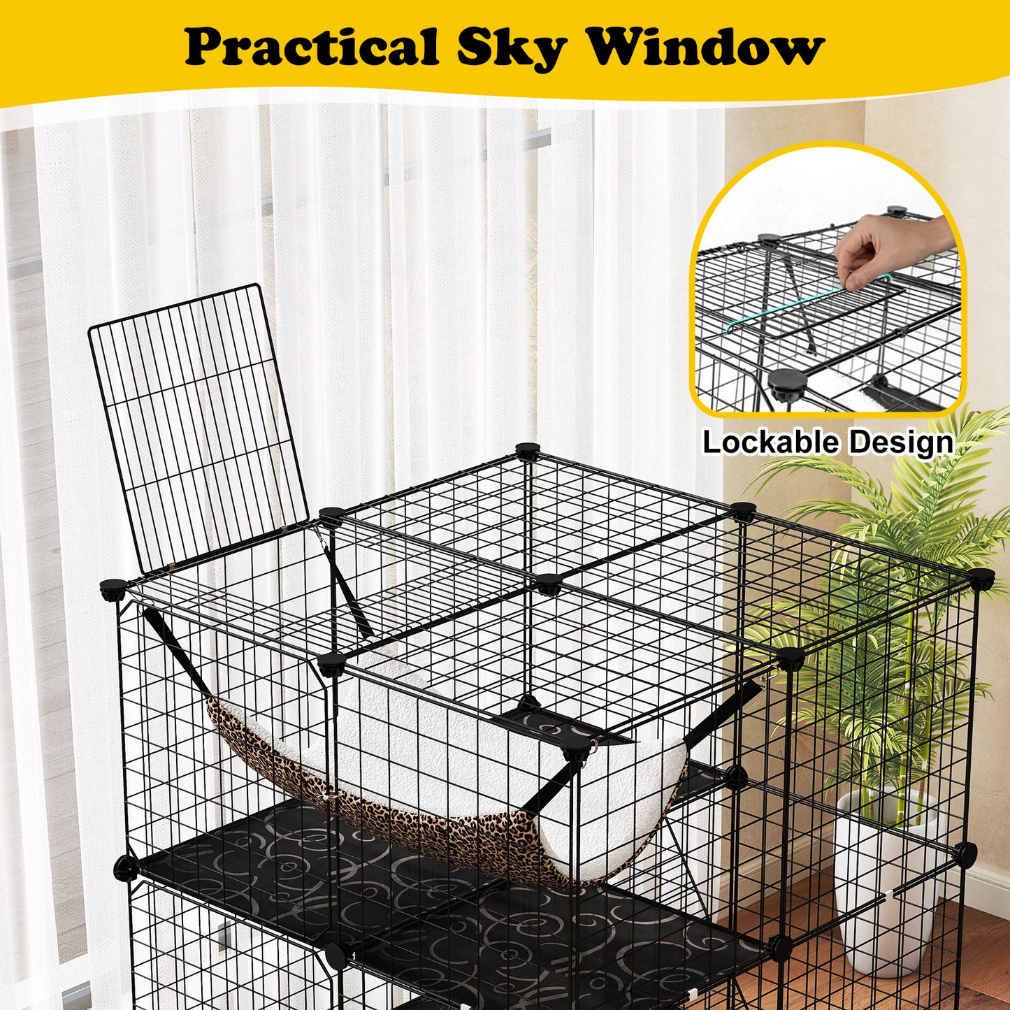 Indoor Cat Cage 3-Tier Cat Enclosure Detachable Metal Wire Kennel, Black Cat Trees Condos & Scratchers at Gallery Canada