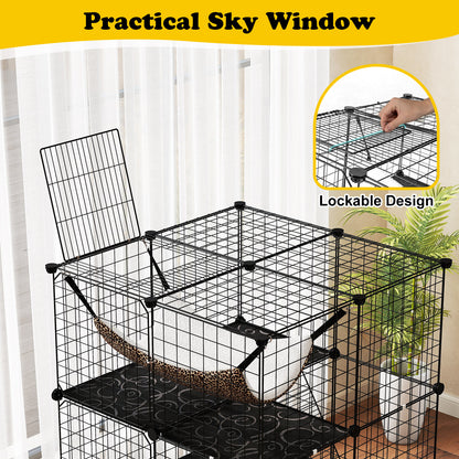 Indoor Cat Cage 3-Tier Cat Enclosure Detachable Metal Wire Kennel, Black Cat Trees Condos & Scratchers at Gallery Canada