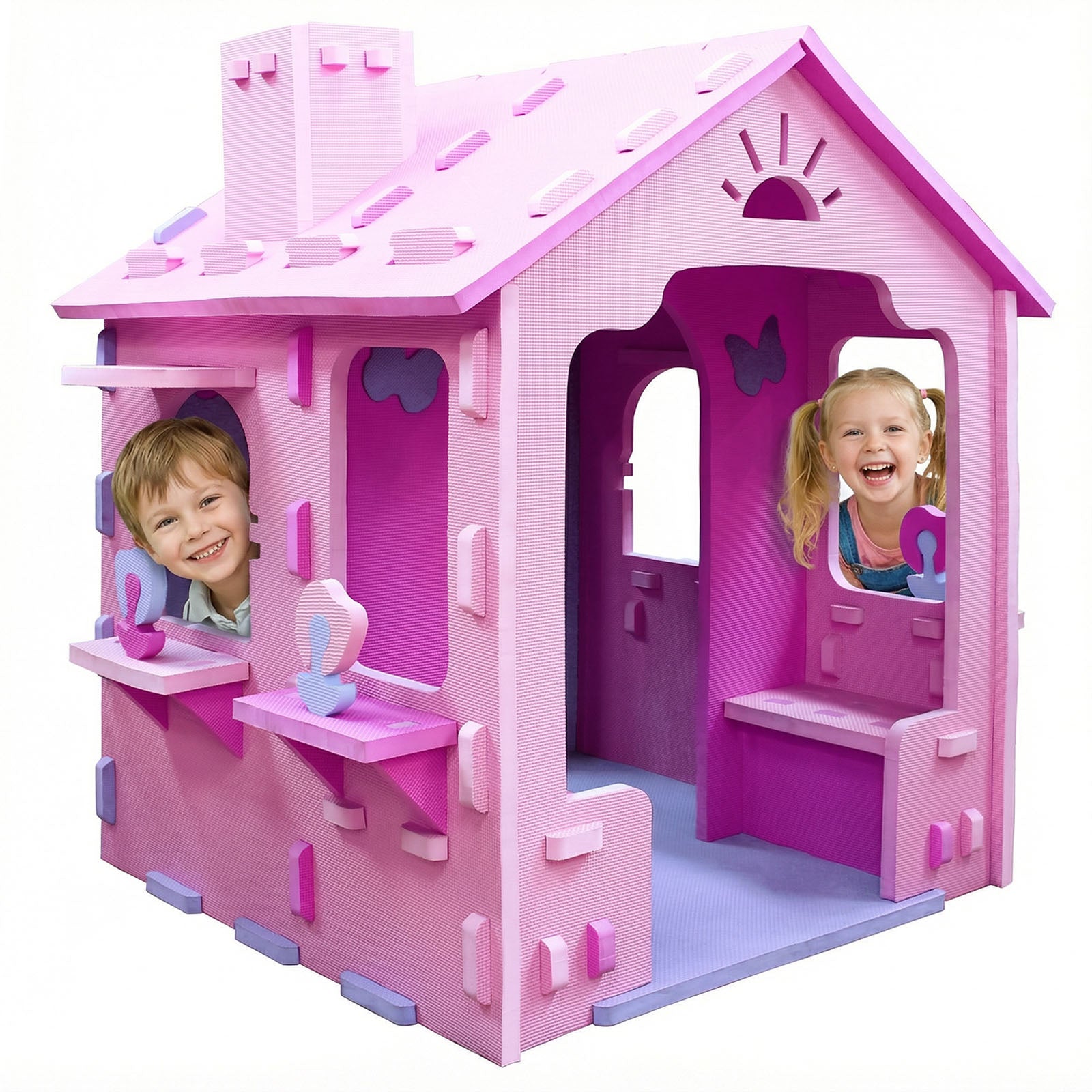 Indoor Cottage Playset with Roof and Chimney for Creative Play-PI, Pink & Purple Play Tents & Playhouse at Gallery Canada