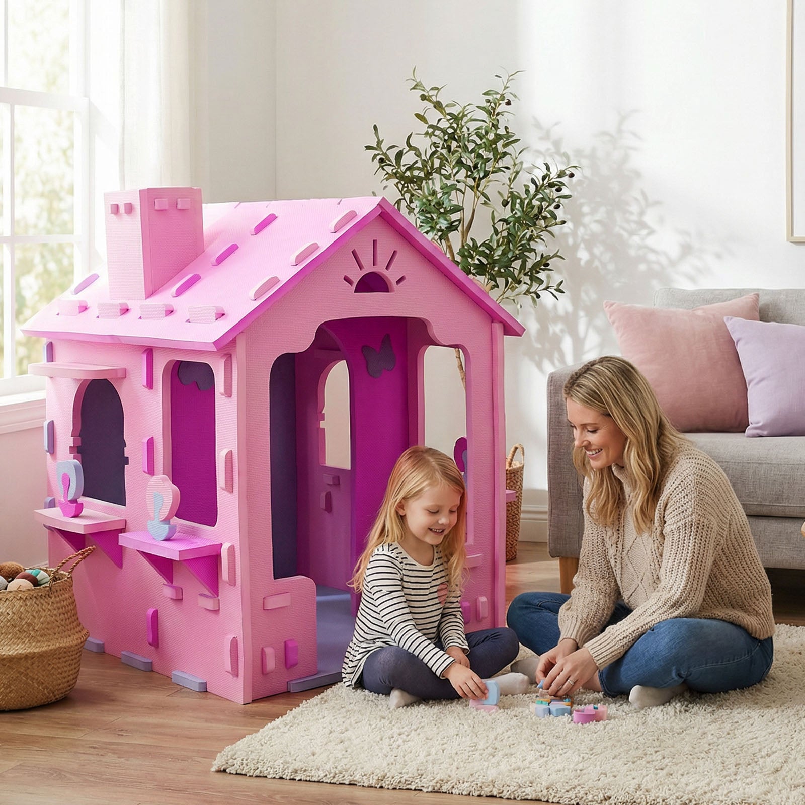 Indoor Cottage Playset with Roof and Chimney for Creative Play-PI, Pink & Purple Play Tents & Playhouse at Gallery Canada
