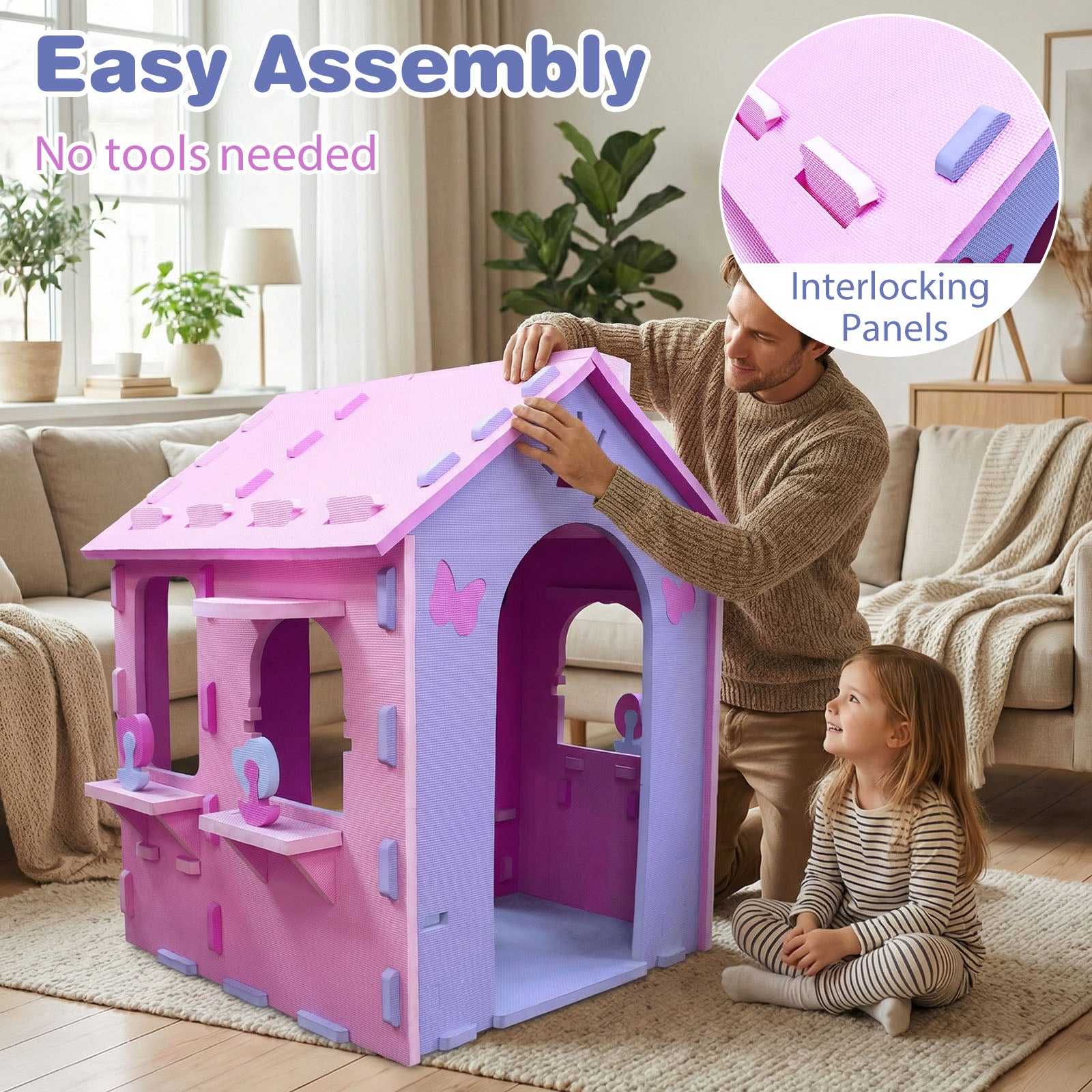 Indoor Cottage Playset with Roof and Chimney for Creative Play-PI, Pink & Purple Play Tents & Playhouse at Gallery Canada