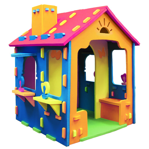 Indoor Cottage Playset with Roof and Chimney for Creative Play-CS, Multicolor