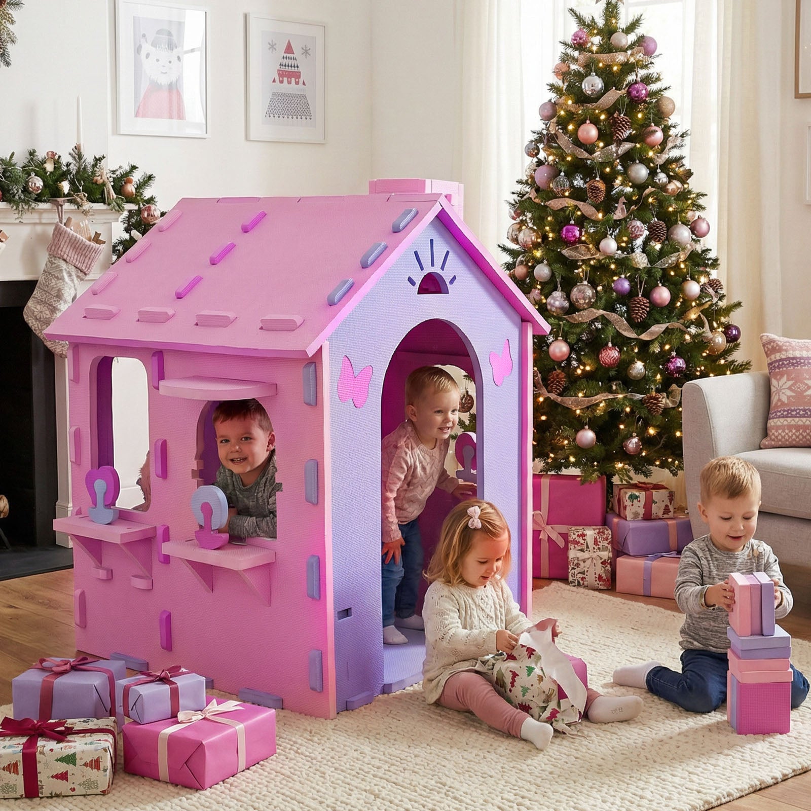 Indoor Cottage Playset with Roof and Chimney for Creative Play-PI, Pink & Purple Play Tents & Playhouse at Gallery Canada