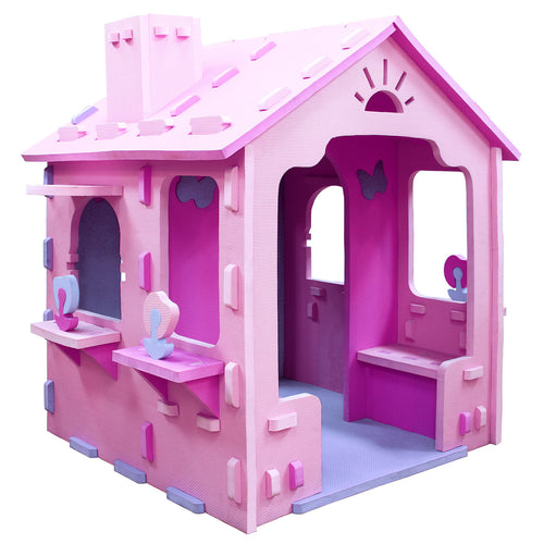 Indoor Cottage Playset with Roof and Chimney for Creative Play-PI, Pink & Purple
