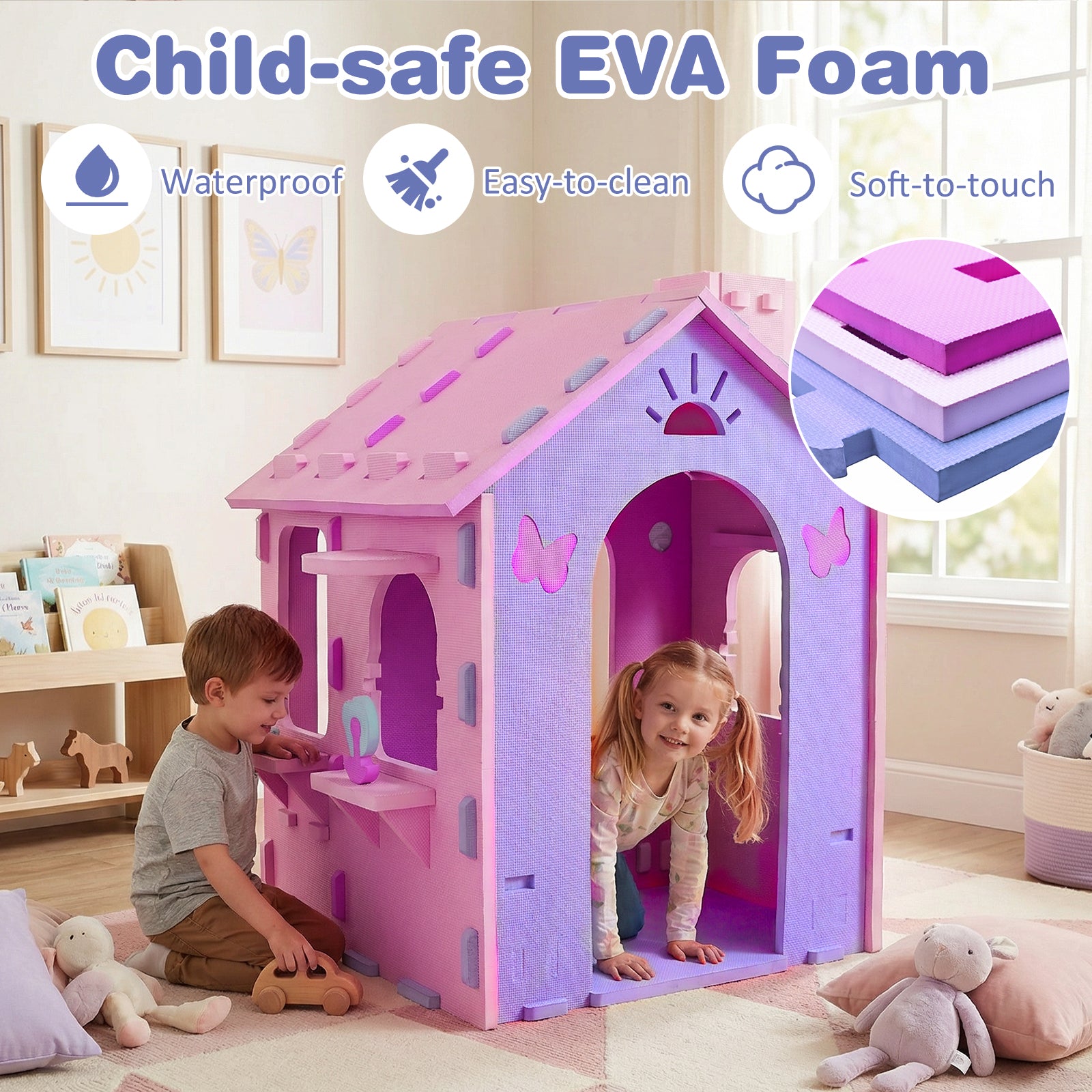 Indoor Cottage Playset with Roof and Chimney for Creative Play-PI, Pink & Purple Play Tents & Playhouse at Gallery Canada