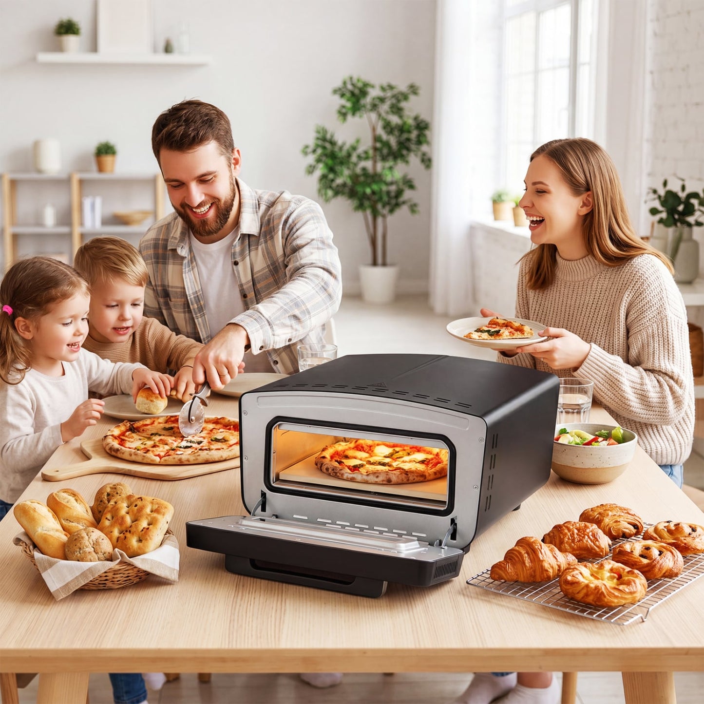 Indoor Electric Pizza Oven, 12", 8 Presets, Black