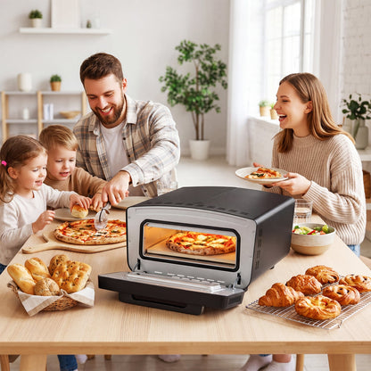 Indoor Electric Pizza Oven, 12", 8 Presets, Black