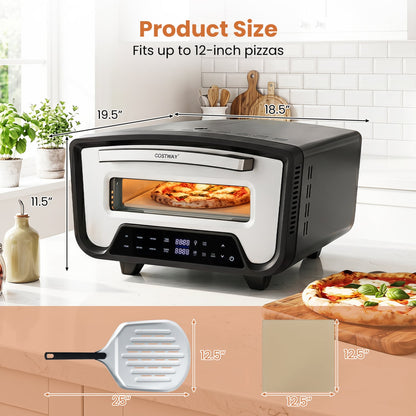 Indoor Electric Pizza Oven, 12", 8 Presets, Black