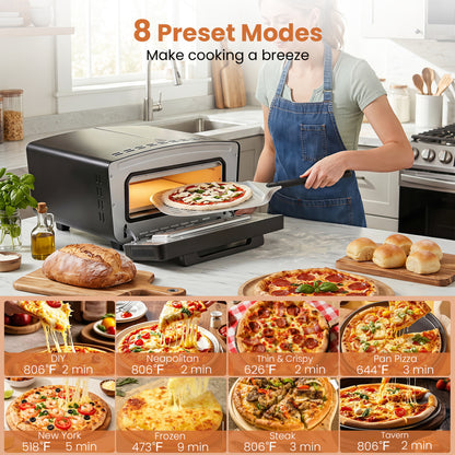 Indoor Electric Pizza Oven, 12", 8 Presets, Black