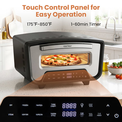 Indoor Electric Pizza Oven, 12", 8 Presets, Black