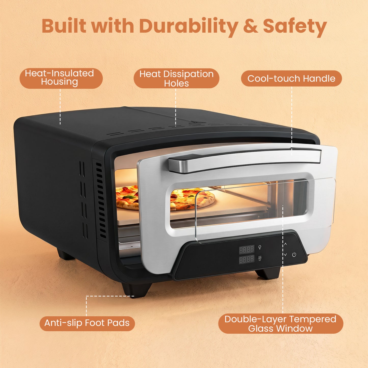 Indoor Electric Pizza Oven, 12", 8 Presets, Black