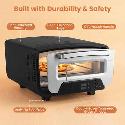 Indoor Electric Pizza Oven, 12", 8 Presets, Black