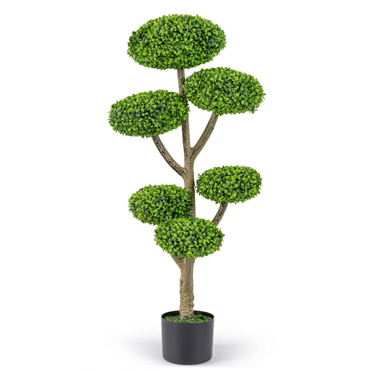 Indoor Outdoor 6 Balls Topiary Tree with Realistic Trunk and Weighted Cement-Filled Base Faux Plants Green + Natural + Black at Gallery Canada
