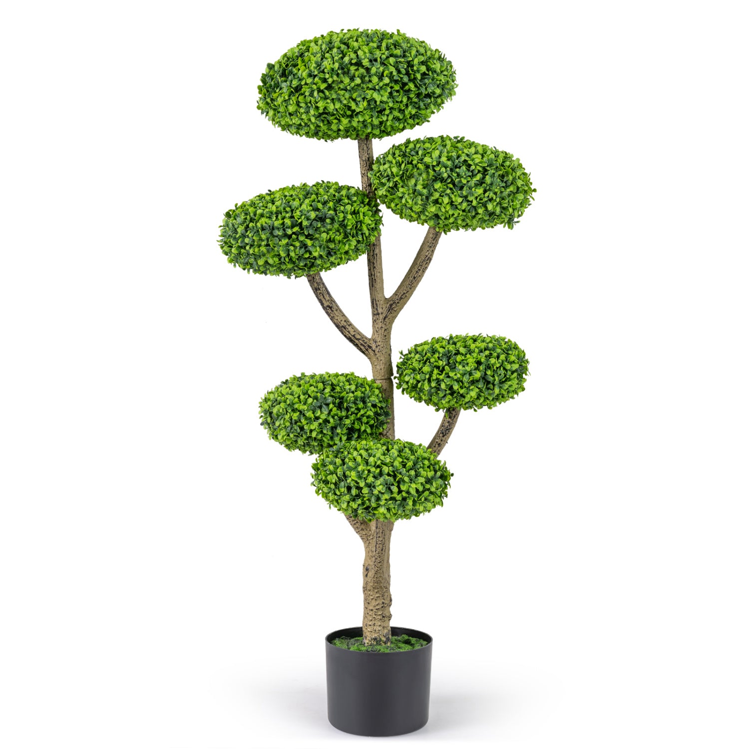 Indoor Outdoor 6 Balls Topiary Tree with Realistic Trunk and Weighted Cement-Filled Base Faux Plants Green + Natural + Black at Gallery Canada