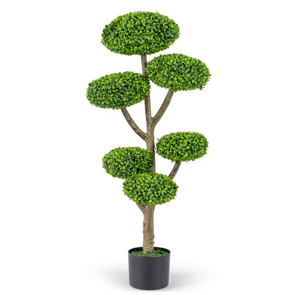 Indoor Outdoor 6 Balls Topiary Tree with Realistic Trunk and Weighted Cement-Filled Base Faux Plants Green + Natural + Black at Gallery Canada