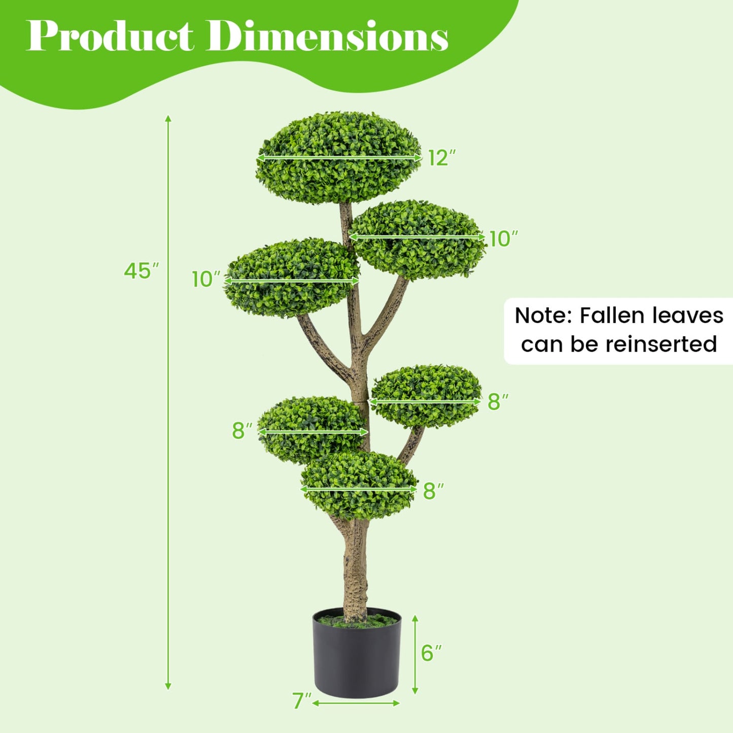 Indoor Outdoor 6 Balls Topiary Tree with Realistic Trunk and Weighted Cement-Filled Base