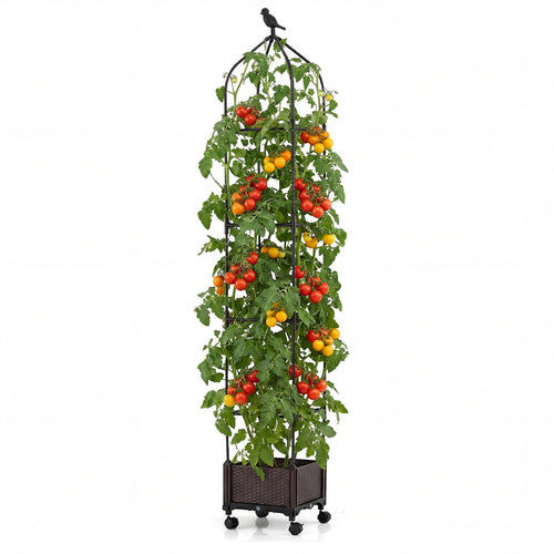 Raised Garden Bed With Trellis, Self-Drainage, Wheels, Black