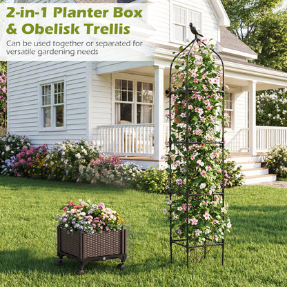Lit de Jardin Surélevé Avec Treillis, Autodrainant, Roues, Noir