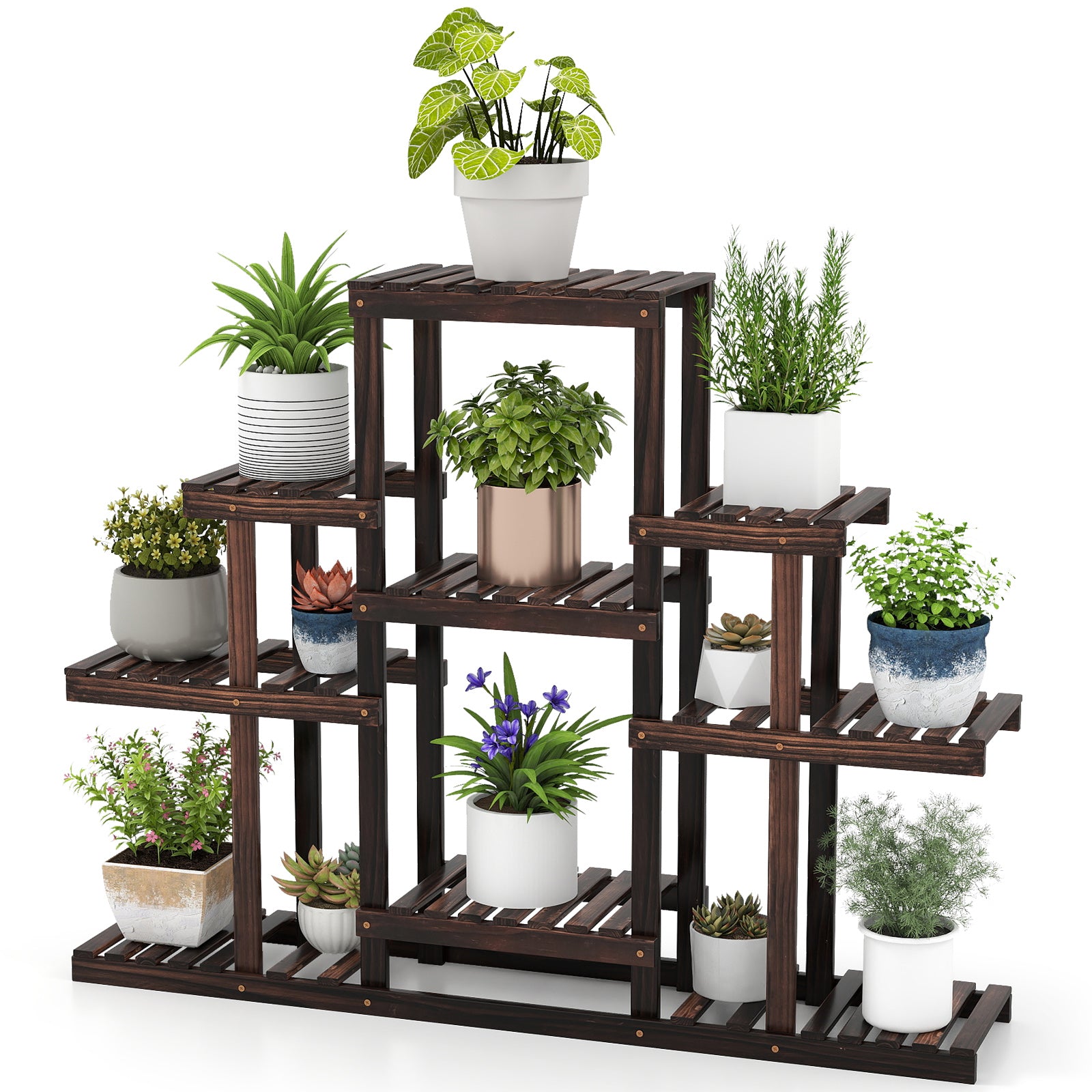 Indoor Outdoor Wood Plant Stand Multi-Tiered Corner Plant Shelf Flowerpot Holder, Brown Raised Garden Beds at Gallery Canada