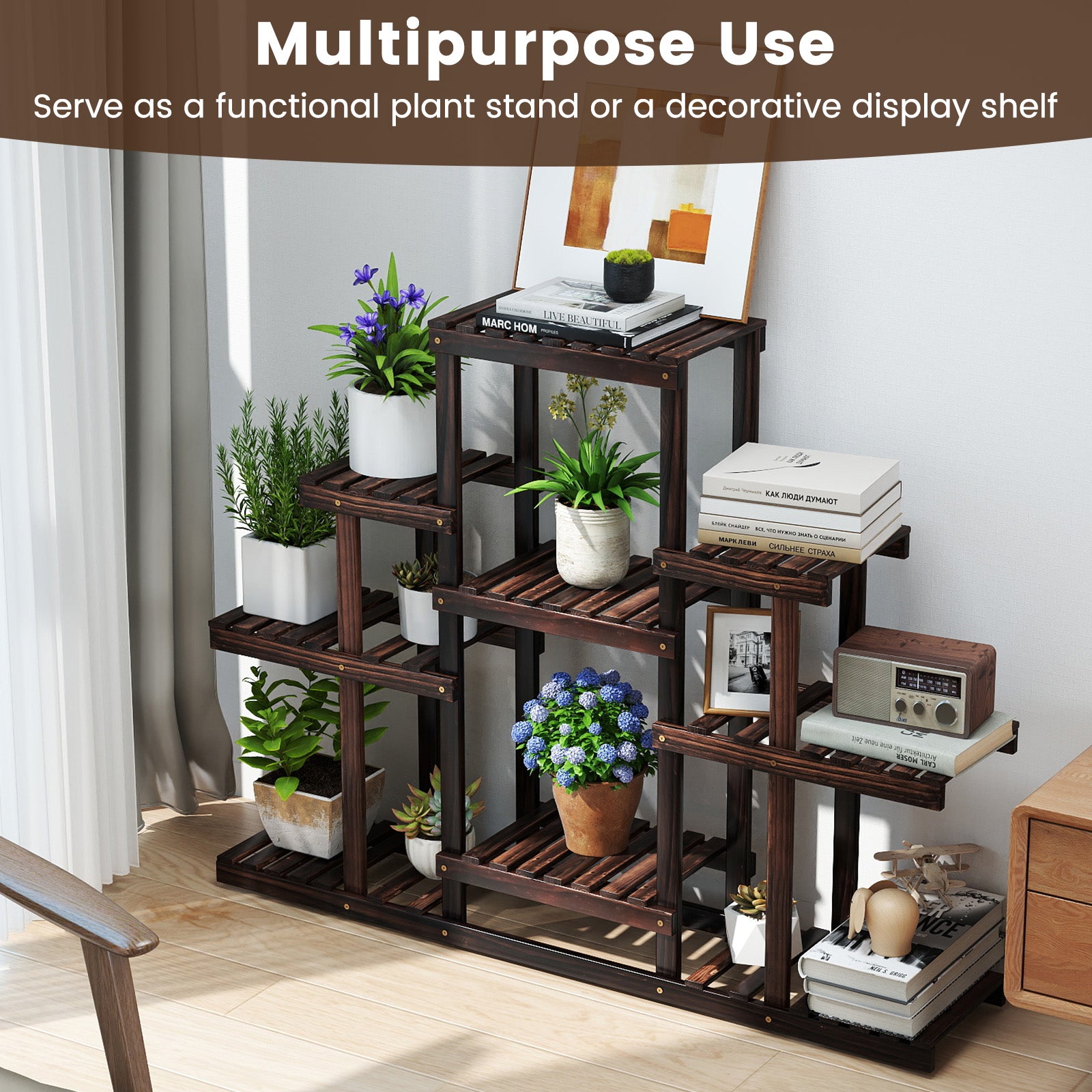 Indoor Outdoor Wood Plant Stand Multi-Tiered Corner Plant Shelf Flowerpot Holder, Brown Raised Garden Beds at Gallery Canada