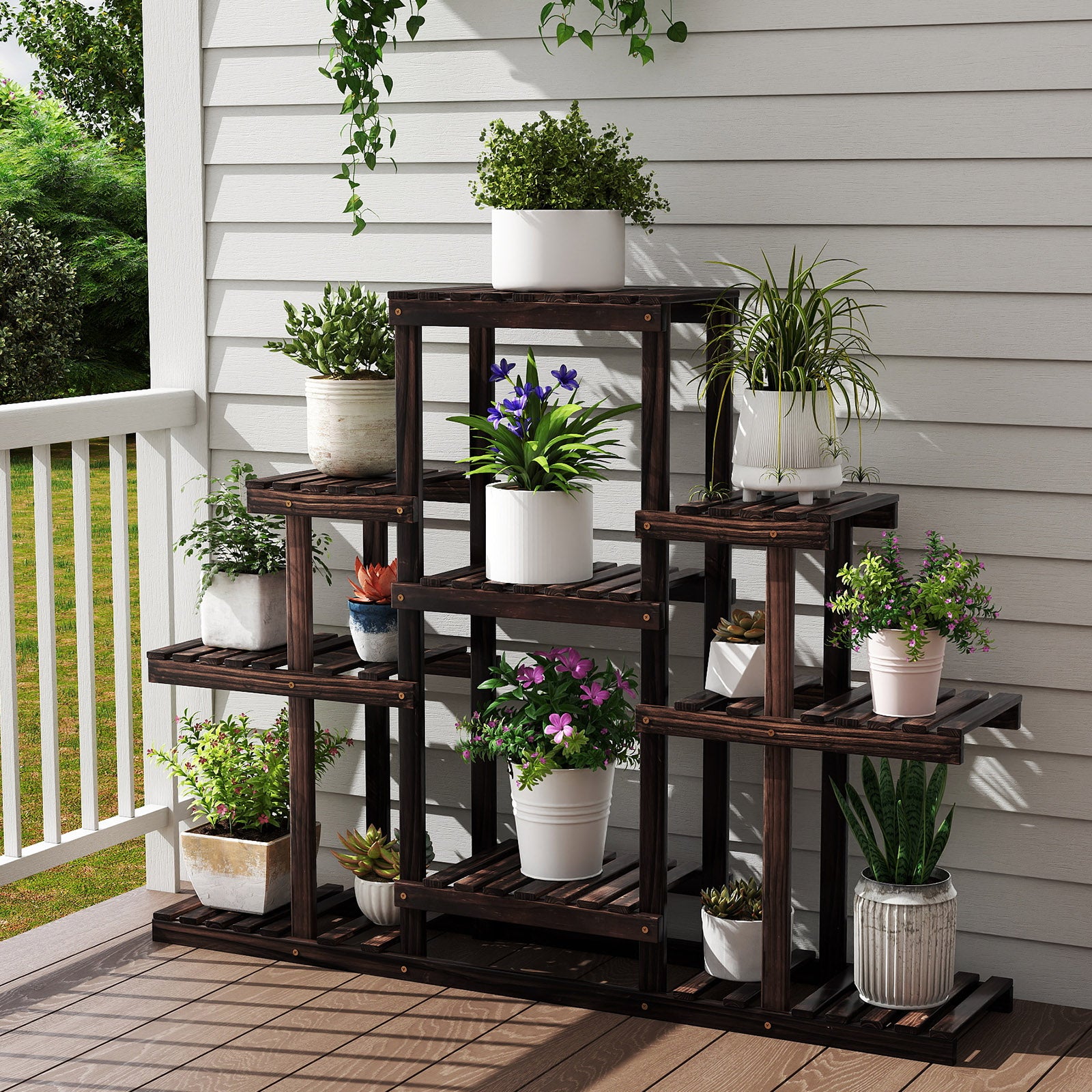 Indoor Outdoor Wood Plant Stand Multi-Tiered Corner Plant Shelf Flowerpot Holder, Brown Raised Garden Beds at Gallery Canada
