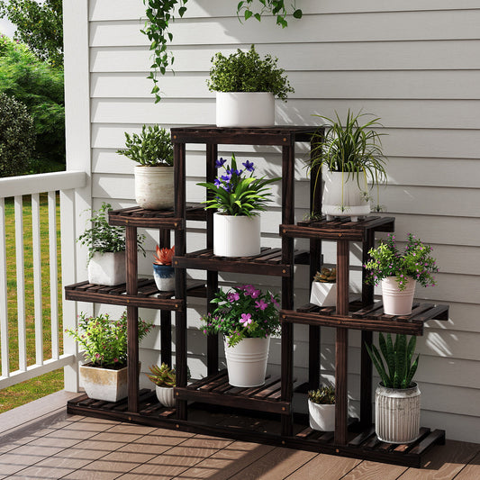 Indoor Outdoor Wood Plant Stand Multi-Tiered Corner Plant Shelf Flowerpot Holder, Brown Raised Garden Beds Brown at Gallery Canada