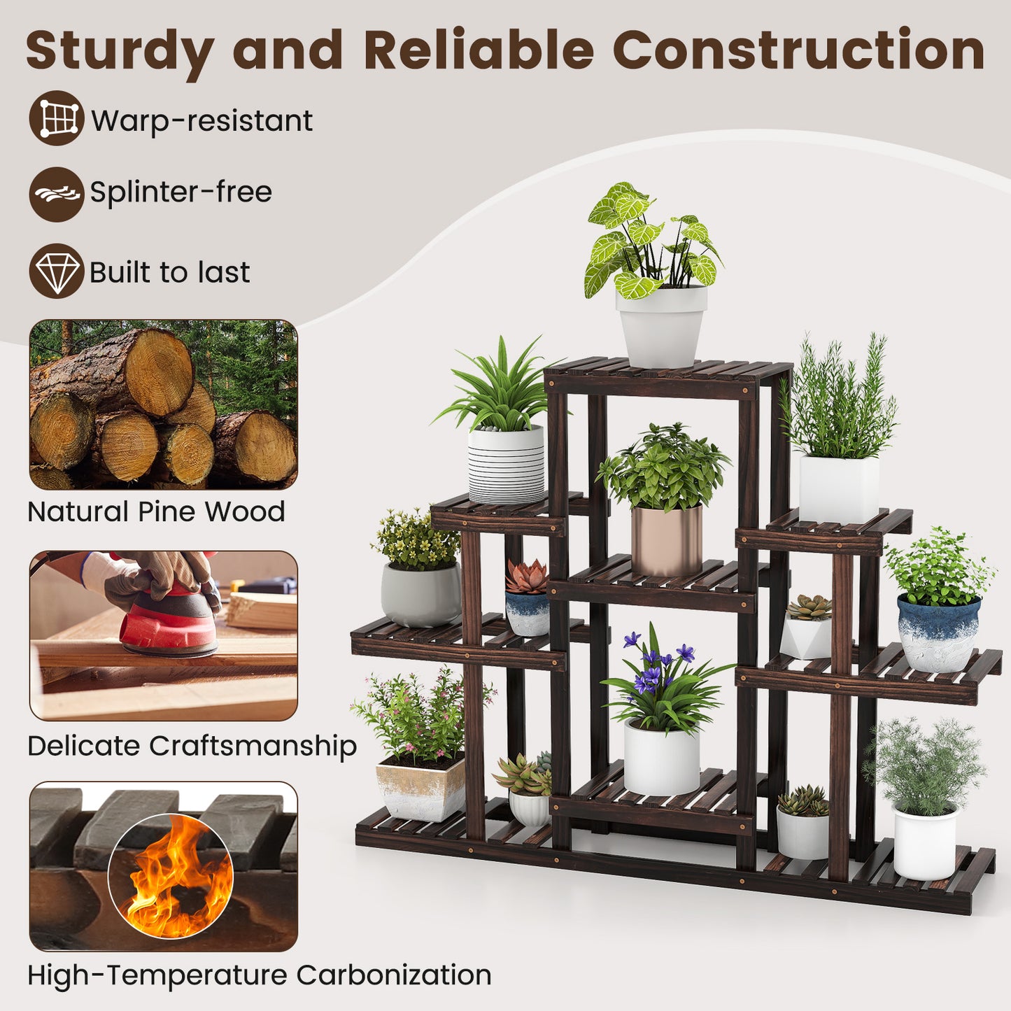 Indoor Outdoor Wood Plant Stand Multi-Tiered Corner Plant Shelf Flowerpot Holder, Brown Raised Garden Beds at Gallery Canada