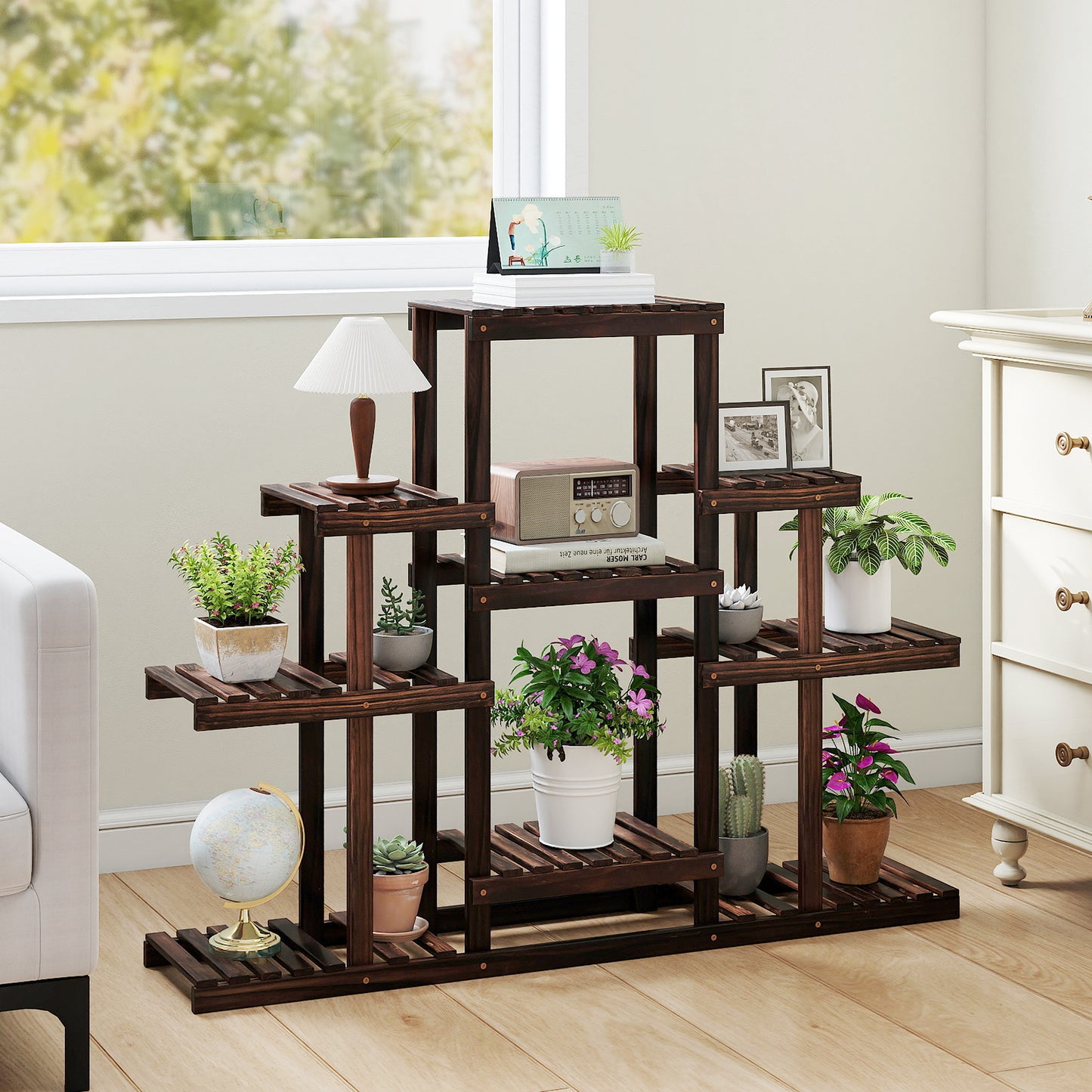 Multi-Tiered Wood Plant Stand, Indoor Outdoor Corner Shelf, Brown Raised Garden Beds at Gallery Canada