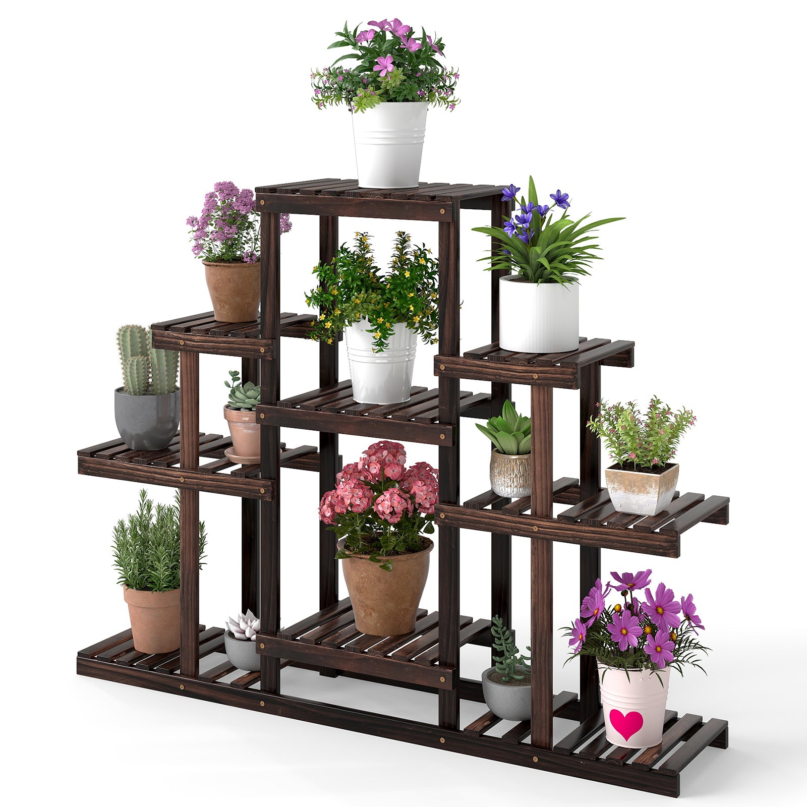 Multi-Tiered Wood Plant Stand, Indoor Outdoor Corner Shelf, Brown Raised Garden Beds at Gallery Canada