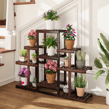 Multi-Tiered Wood Plant Stand, Indoor Outdoor Corner Shelf, Brown Raised Garden Beds at Gallery Canada