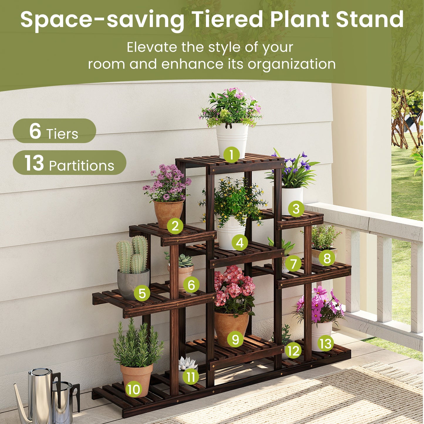 Multi-Tiered Wood Plant Stand, Indoor Outdoor Corner Shelf, Brown Raised Garden Beds at Gallery Canada