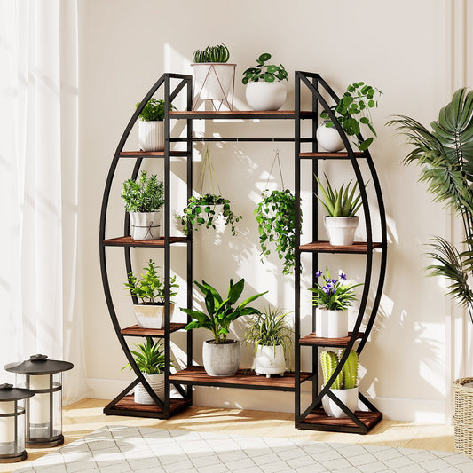 Indoor Plant Stand 63" Tall 10-Tier Corner Metal Plant Shelf Large Flowerpot Holder, Brown Plant Stands Brown at Gallery Canada