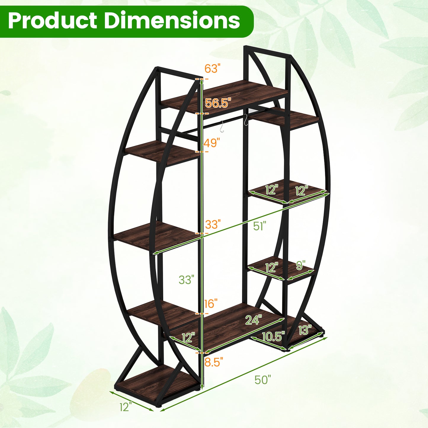 63" Tall 10-Tier Corner Metal Plant Stand, Large Flowerpot Holder, Brown Plant Stands at Gallery Canada
